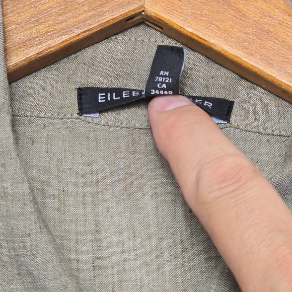 Eileen Fisher Womens Tunic Top Cotton Linen Blend Olive Green Button Down - Picture 7 of 16